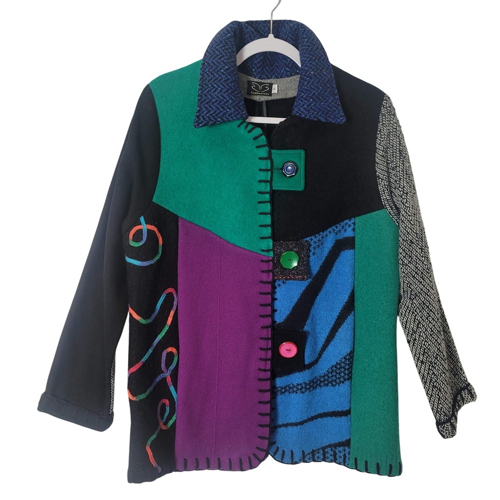 Baabaazuzu Recycled Wool Patchwork Jacket Womens Medium Colorblock Art to Wear